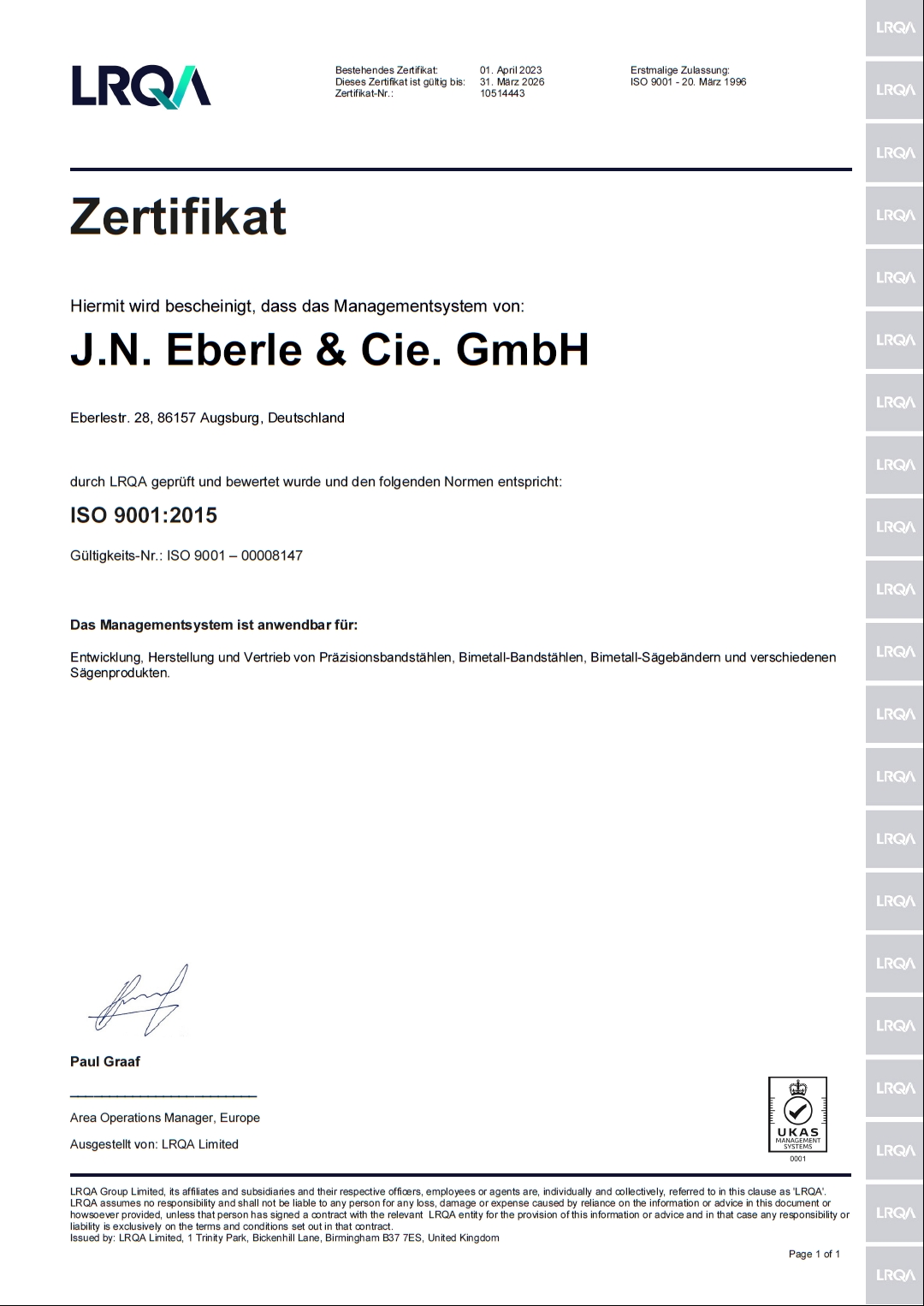 Zertifikat ISO 9001 deutsch 2023
