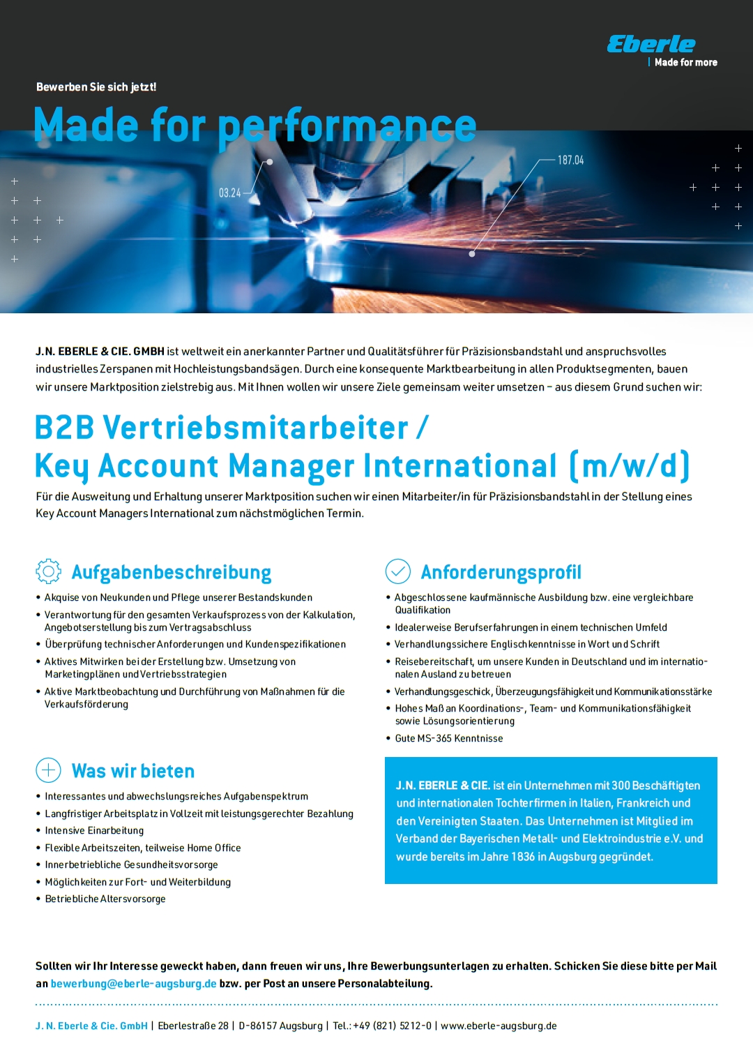 Eberle Stellenanzeige B2B Vertriebsmitarbeiter Key Account Manager Int.